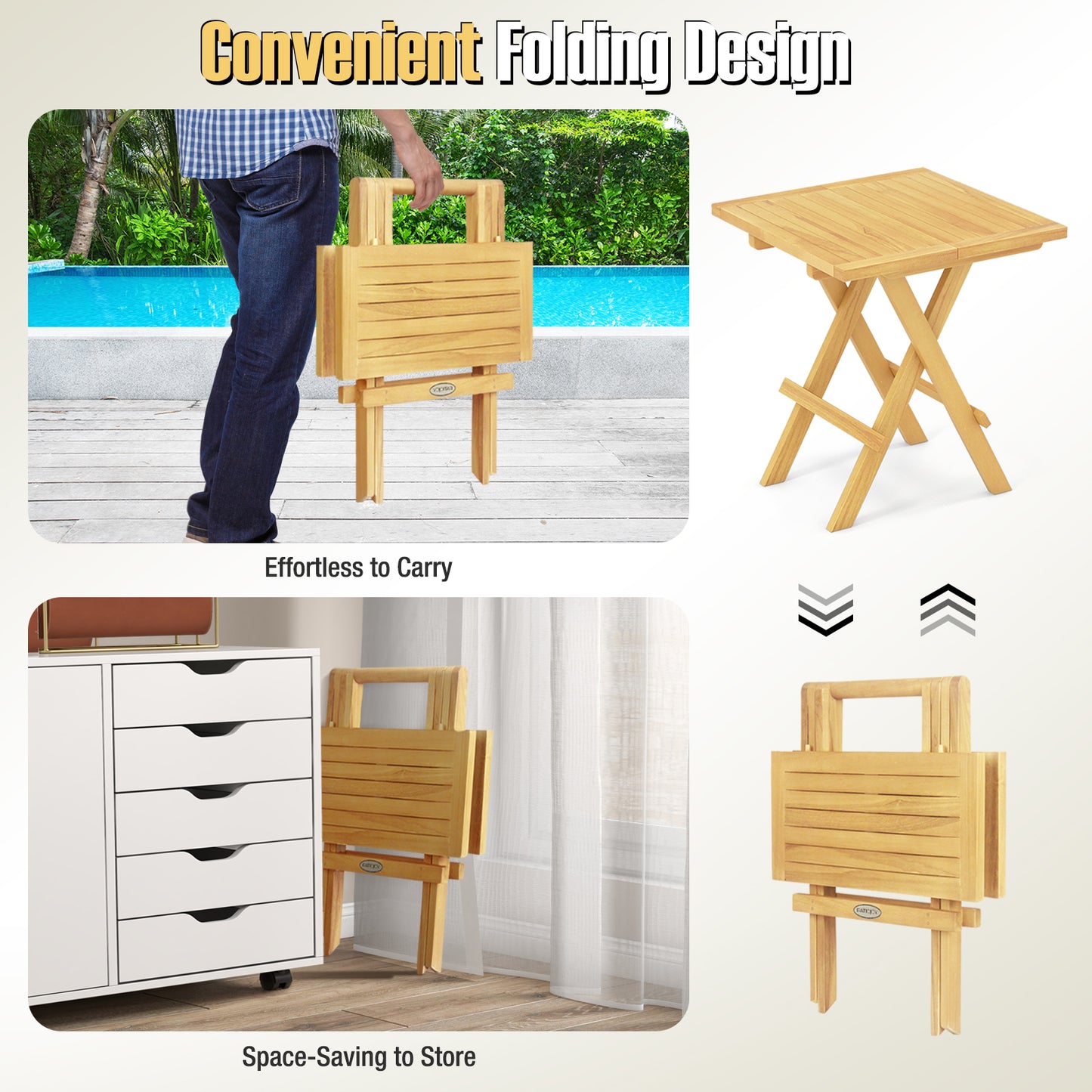 Teak Wood Square Coffee Table, X-Shaped Legs, Slatted Tabletop, Natural Patio Coffee Tables at Gallery Canada