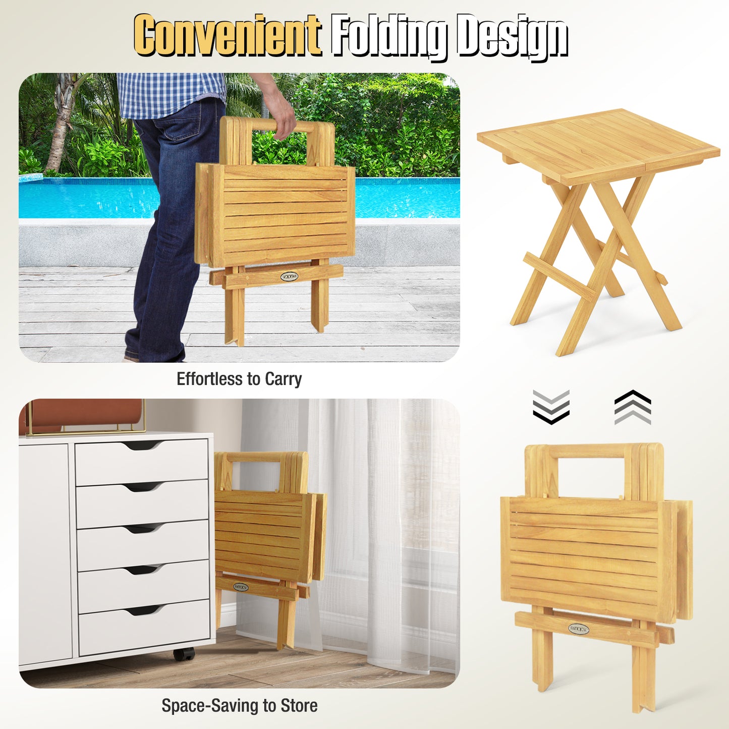 Patio Folding Side Table, X-Shaped Legs, Slatted Tabletop, Natural Patio Coffee Tables at Gallery Canada