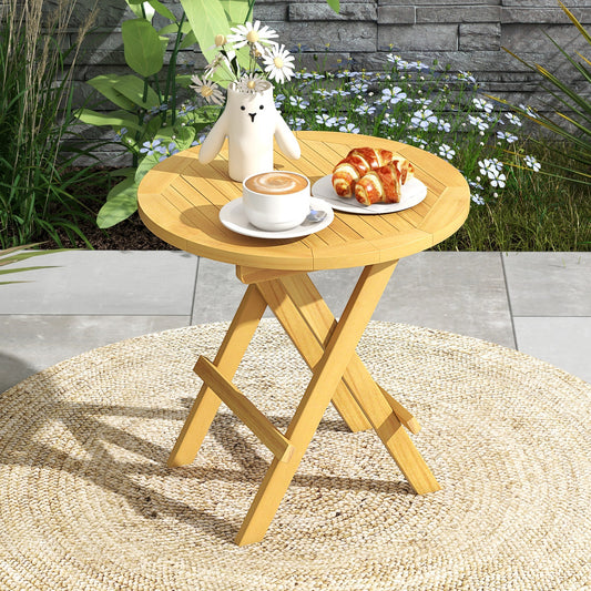 Portable and Compact Outdoor End Table with X-shaped Legs and Slatted Tabletop, Natural Patio Coffee Tables Natural at Gallery Canada
