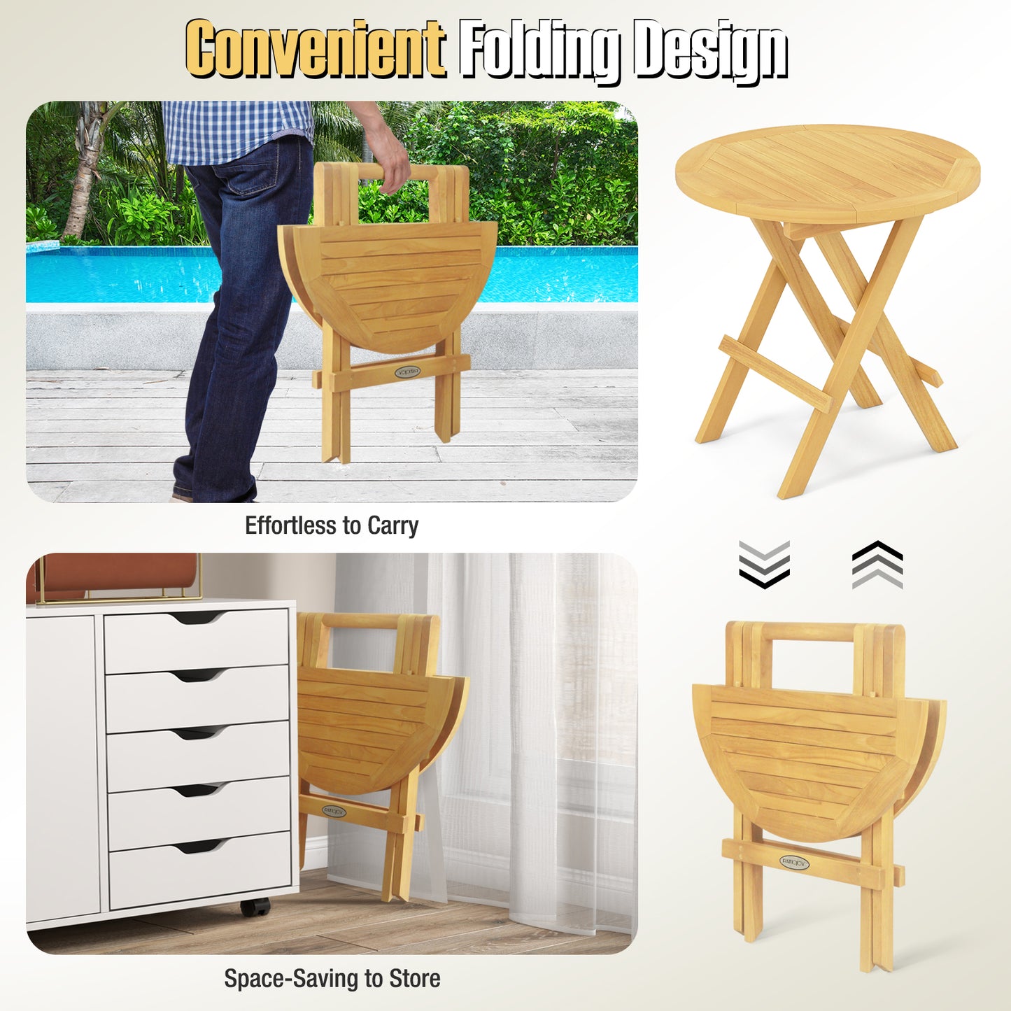 Portable Outdoor End Table, X-Shaped Legs, Slatted Top, Natural Patio Coffee Tables at Gallery Canada