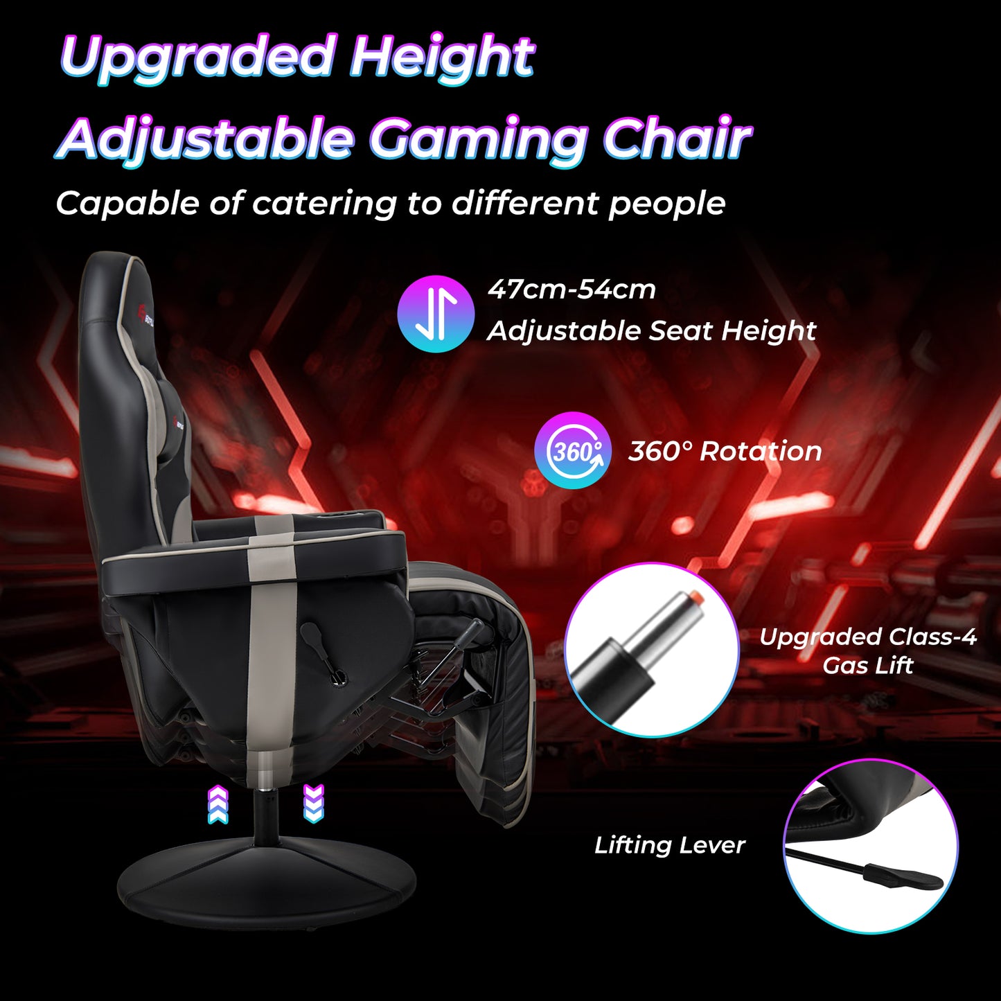 Fauteuil de jeu inclinable à hauteur réglable, Gris