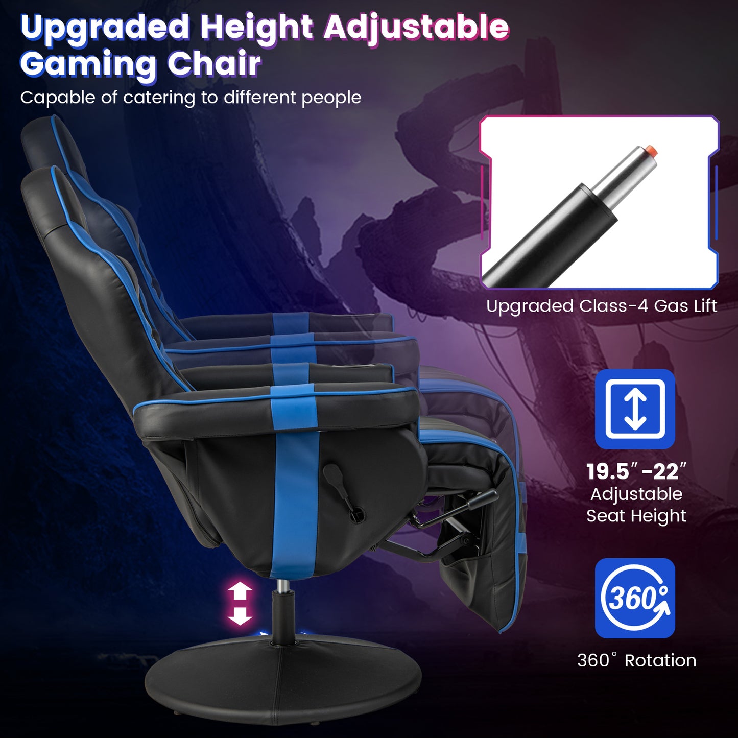 Adjustable Height Gaming Recliner Chair, Blue Gaming Chairs at Gallery Canada