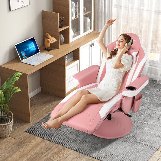 Massage Gaming Recliner Chair, Adjustable Height, Pink