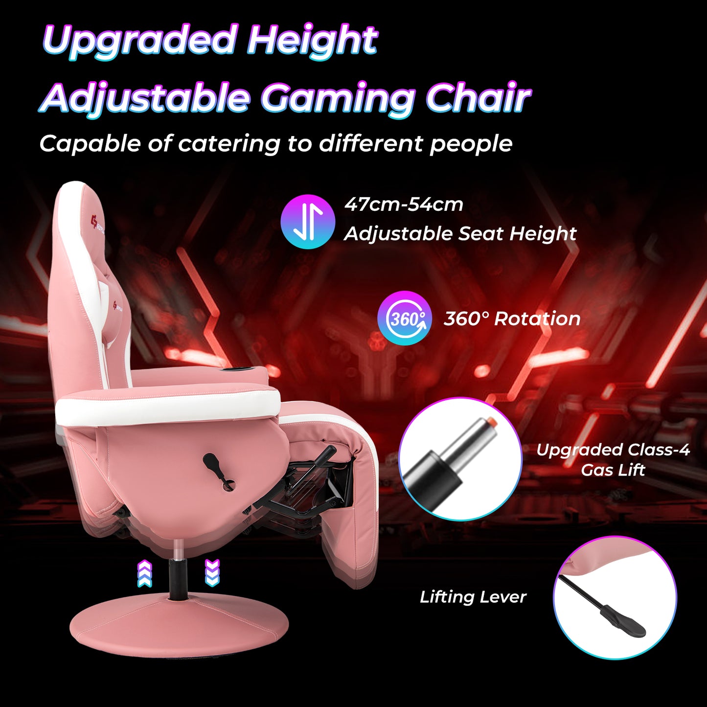 Massage Video Gaming Recliner Chair with Adjustable Height, Pink Gaming Chairs at Gallery Canada