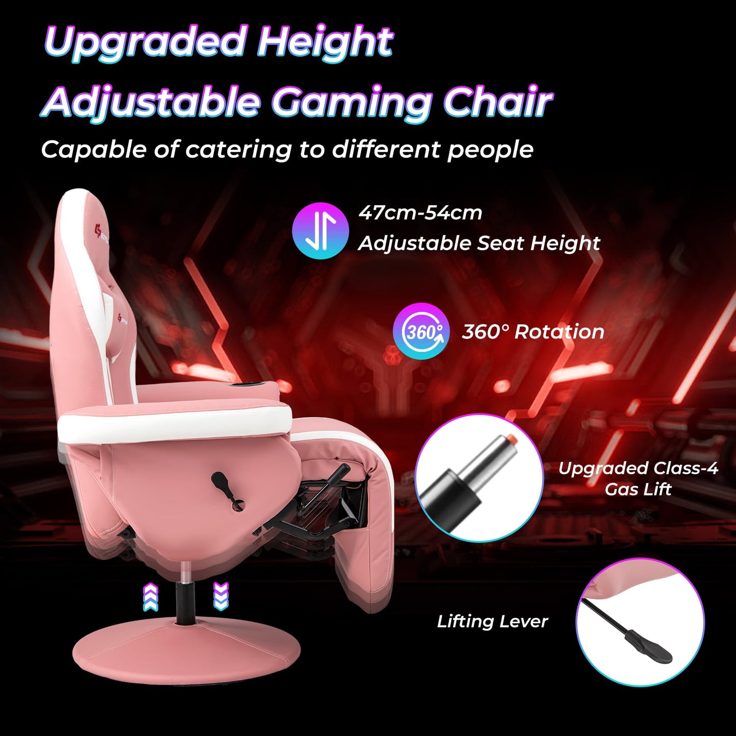 Massage Gaming Recliner Chair, Adjustable Height, Pink Gaming Chairs at Gallery Canada