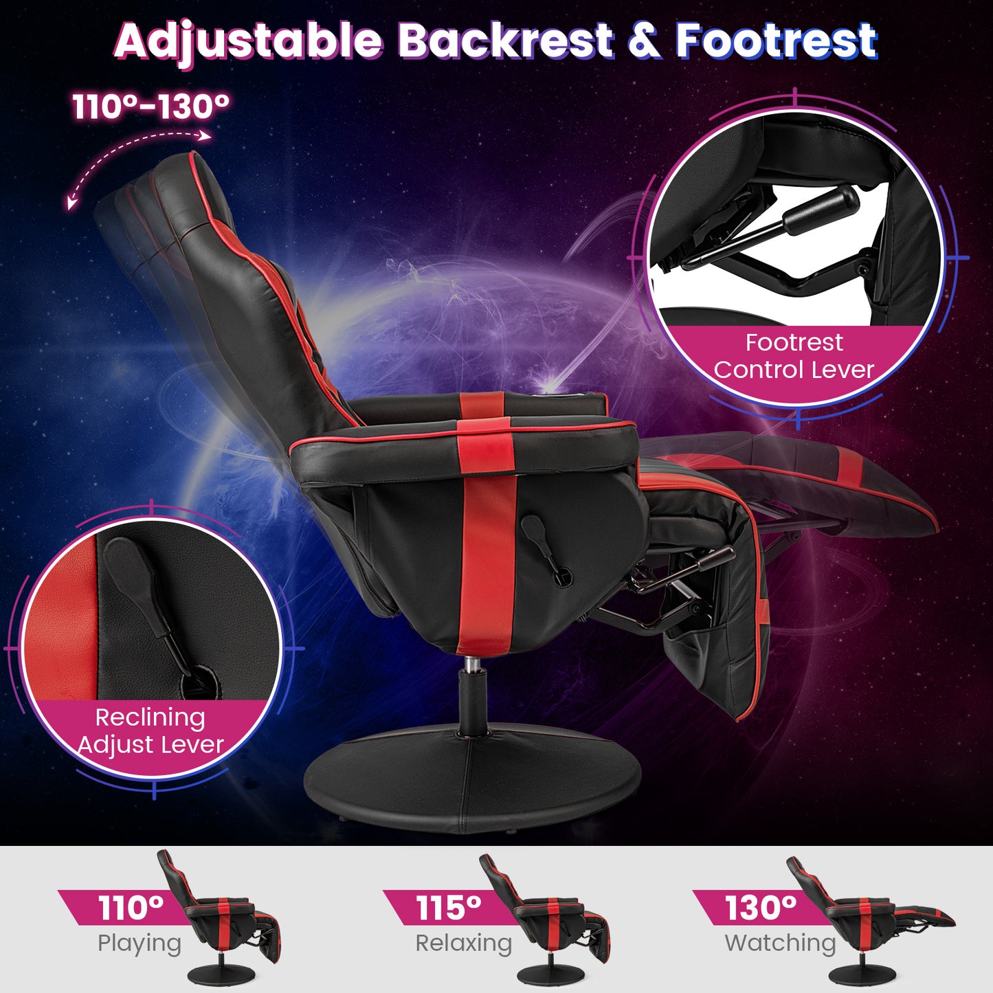 Massage Gaming Recliner Chair, Adjustable Height, Red Gaming Chairs at Gallery Canada