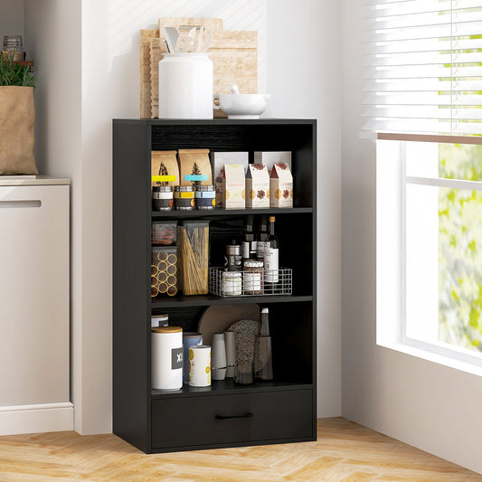 48 Inch Tall 4 Tier Wood Bookcase With Drawer, Black Bookcases Black at Gallery Canada