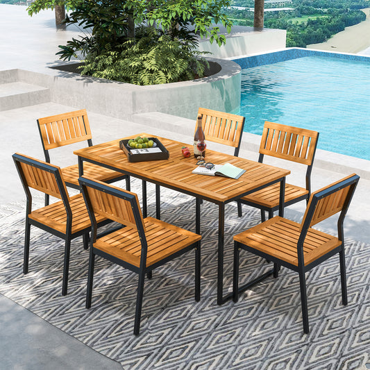 Acacia Wood Dining Table For 6, Slatted Tabletop, Umbrella Hole, Natural Dining Tables Natural at Gallery Canada
