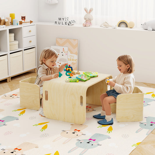 Kids Wooden Table And Chair Set, 3 Pieces, Natural Kids Table & Chair Sets Natural at Gallery Canada