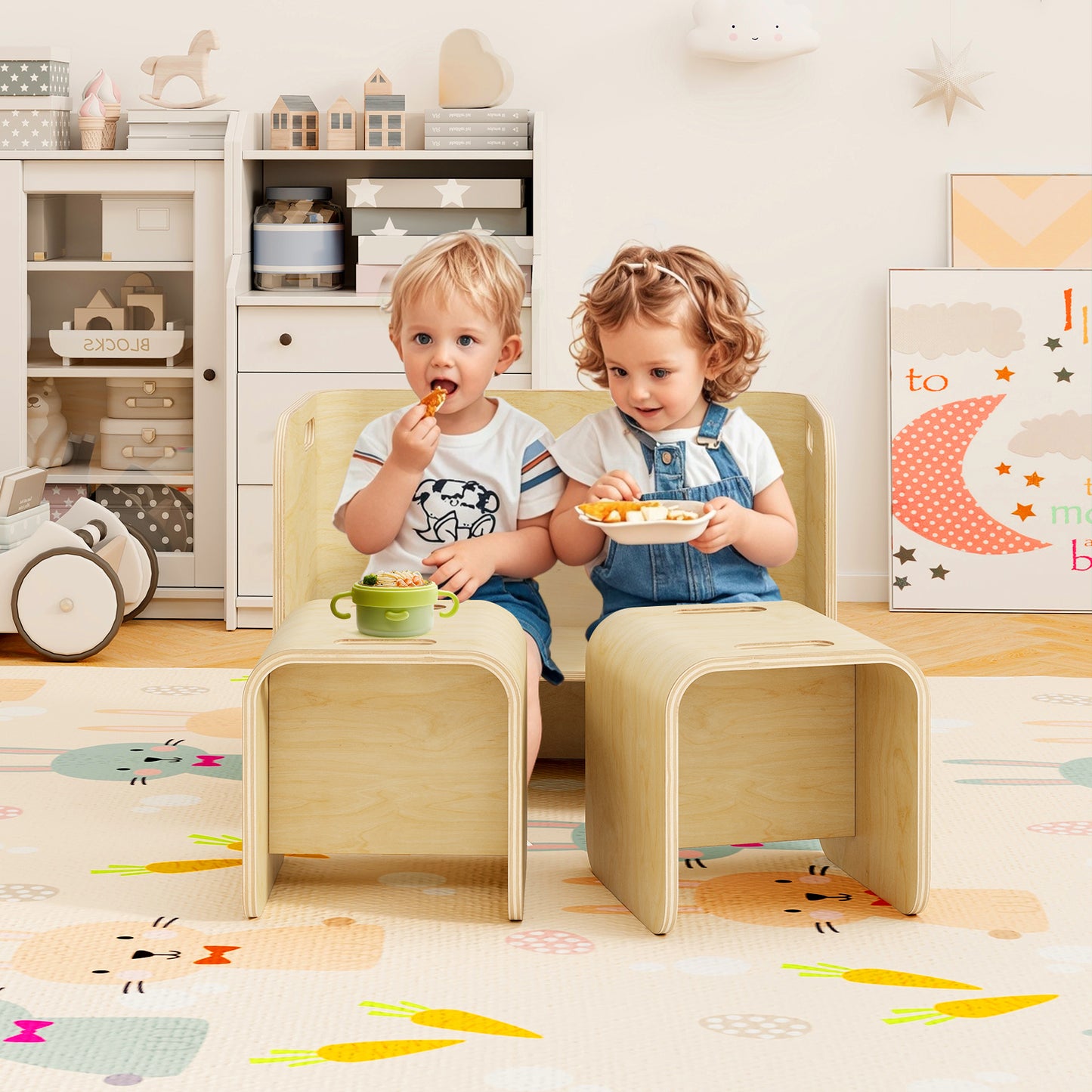 Kids Wooden Table And Chair Set, 3 Pieces, Natural Kids Table & Chair Sets at Gallery Canada