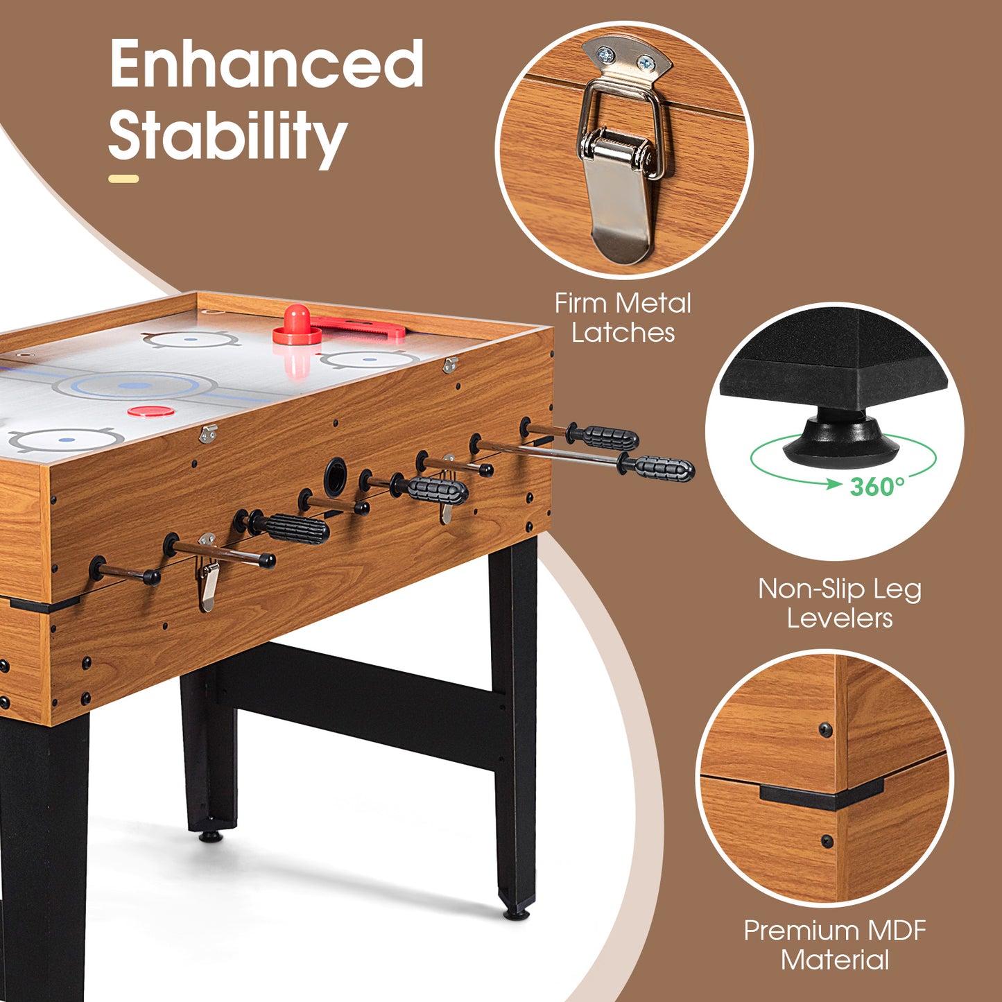 48 Inch 3-In-1 Multi Combo Game Table, Soccer, Natural