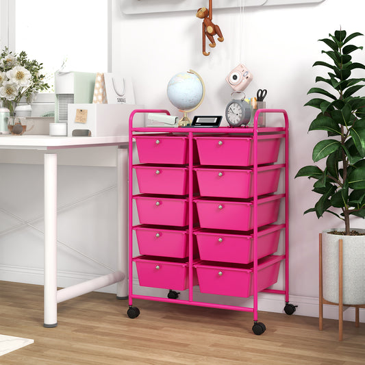 10-Drawer Rolling Storage Cart, Pink File Cabinets Pink at Gallery Canada