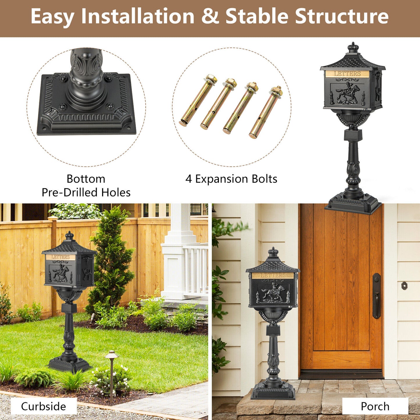 Retro Cast Aluminum Mailbox, With Baffle Door, Black Outdoor Decor at Gallery Canada