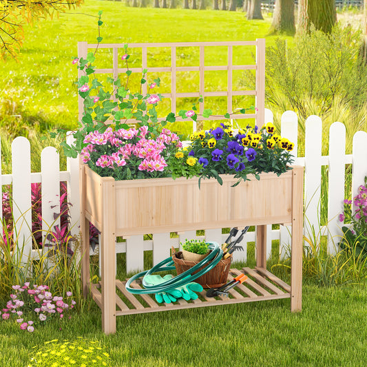 Raised Garden Bed, Elevated Wooden Planter Box With Trellis, Natural Raised Garden Beds Natural at Gallery Canada