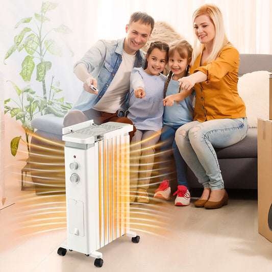 Portable Oil Filled Radiator Heater, 1500W, 3 Heat Settings, White