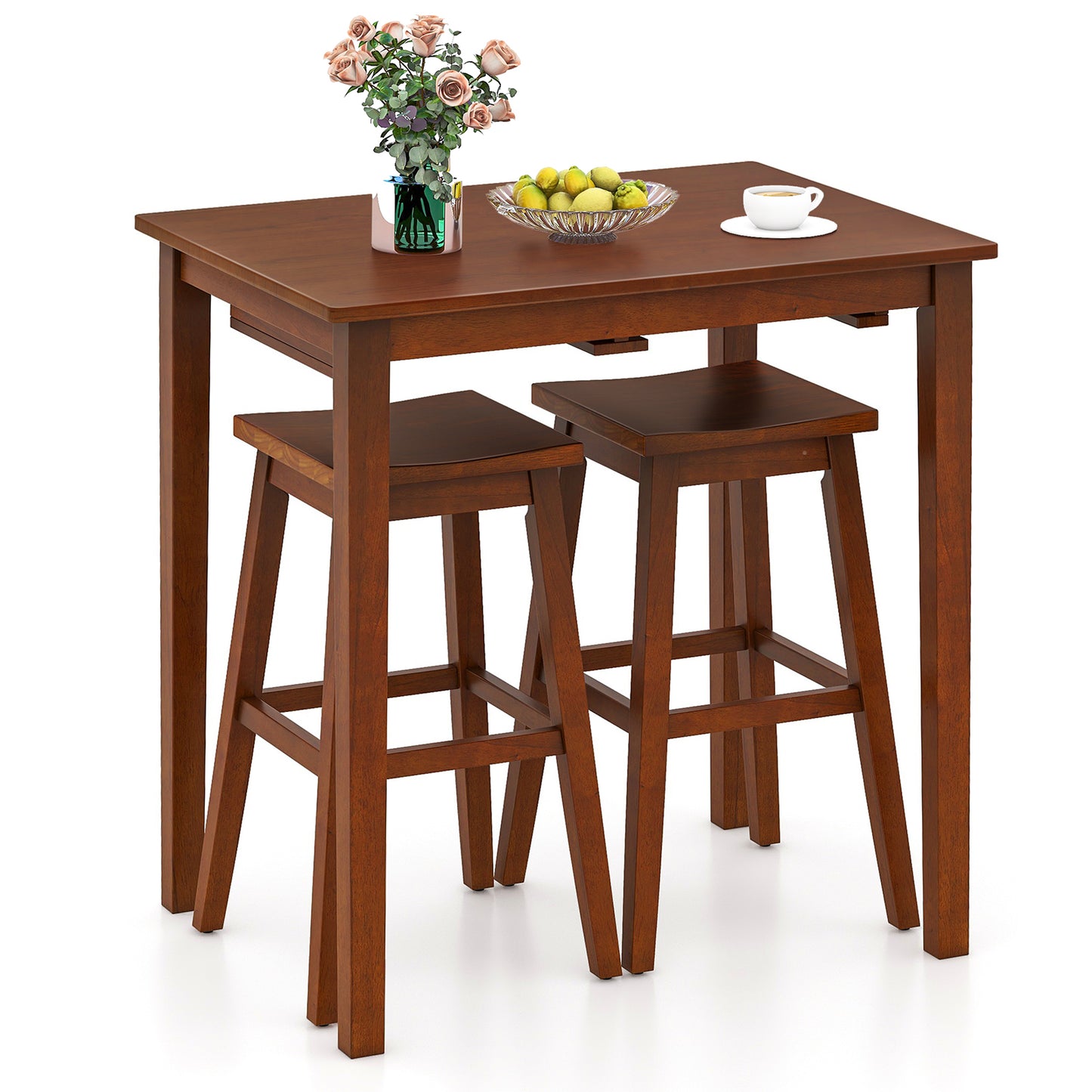 3-Piece Bar Table Set With Pub Table And 2 Saddle Stools, Espresso Dining Room Sets at Gallery Canada
