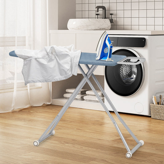 57" x 16.5" Carbon Steel Ironing Table with Iron Rest and 7-Level Height, Blue Dryers Blue at Gallery Canada