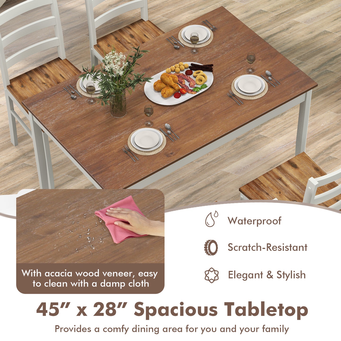 5-Piece Wooden Dining Set, Rectangular Table, 4 Chairs, Coffee and White Dining Room Sets at Gallery Canada