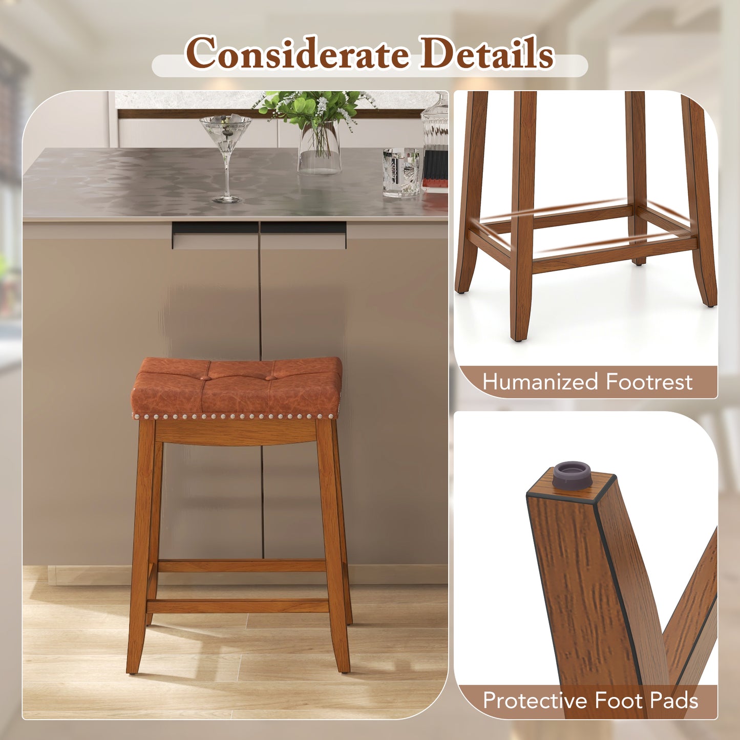 25/29 Inch Set of 2 Upholstered PU Leather Bar Stools with Saddle Seat-25 inches, Brown Bar Stools at Gallery Canada