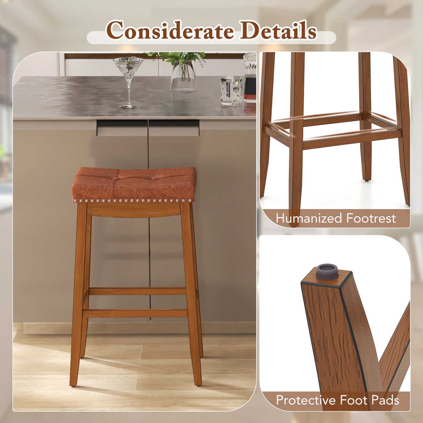 Set of 2 PU Leather Bar Stools, 29 Inch, Brown Bar Stools at Gallery Canada