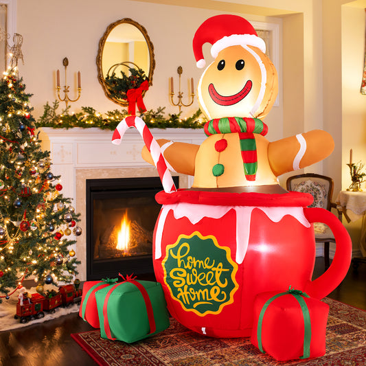 7 Feet Inflatable Gingerbread Man in Hot Cocoa Mug with Built-in LED Lights and Gift Boxes, Multicolor Christmas Inflatables Color at Gallery Canada
