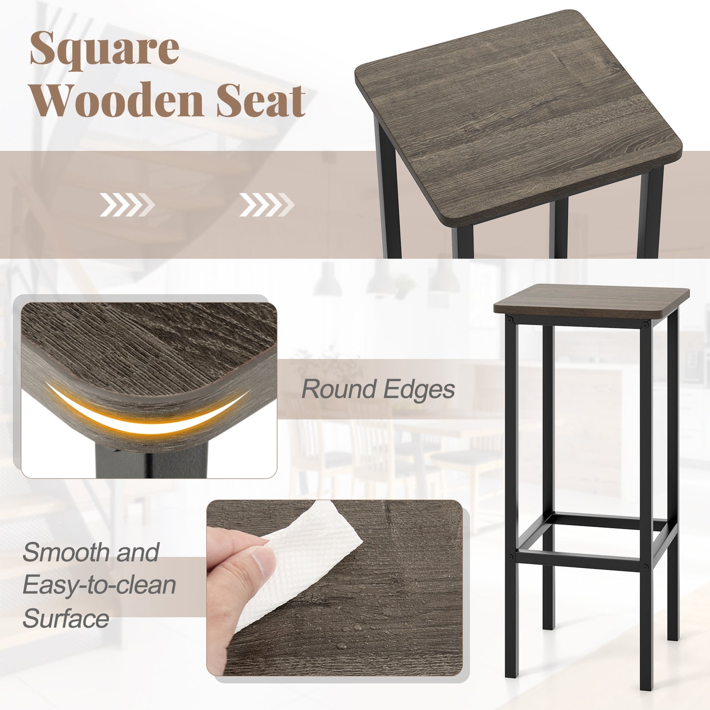 Set of 4 Bar Stool Set 26 Inch Bar Chair with Metal Legs and Footrest, Gray Bar Stools at Gallery Canada