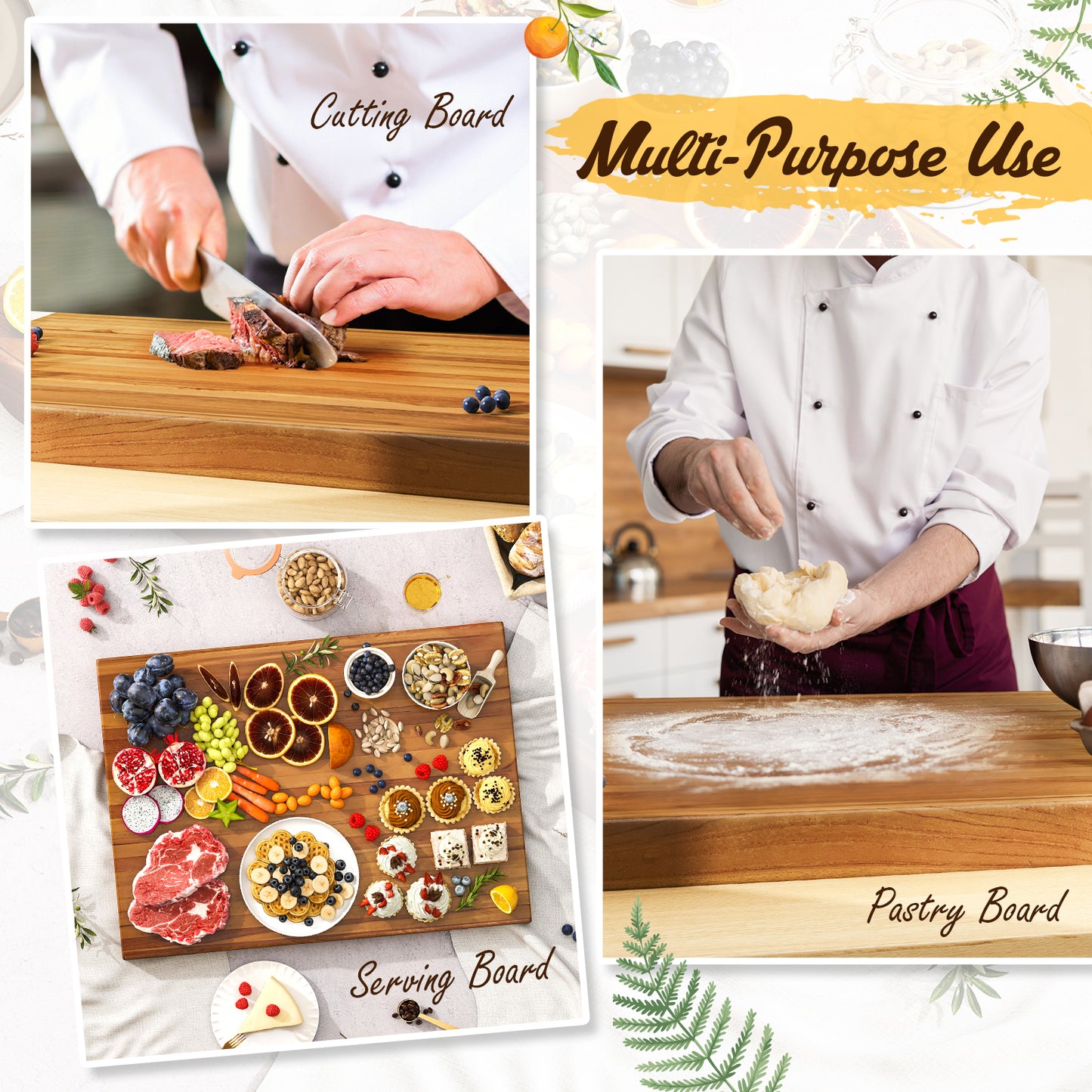 Planche à découper en bois de teck, 24 pouces, naturelle