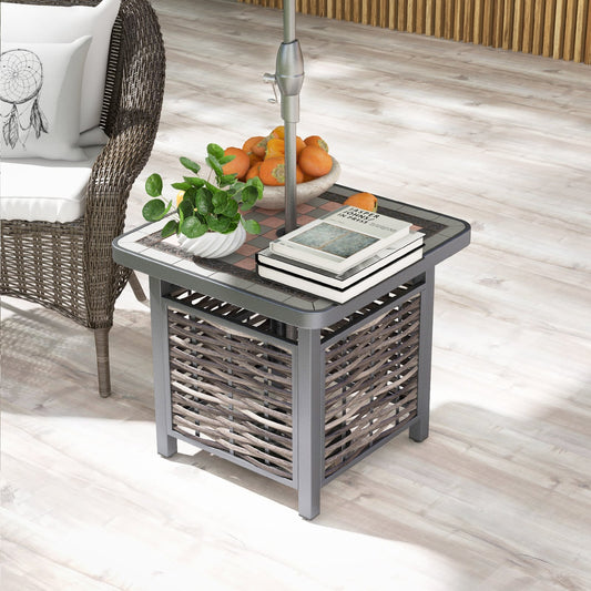 21.5 Inch Outdoor PE Rattan Square End Table, Brown Patio Coffee Tables Brown at Gallery Canada