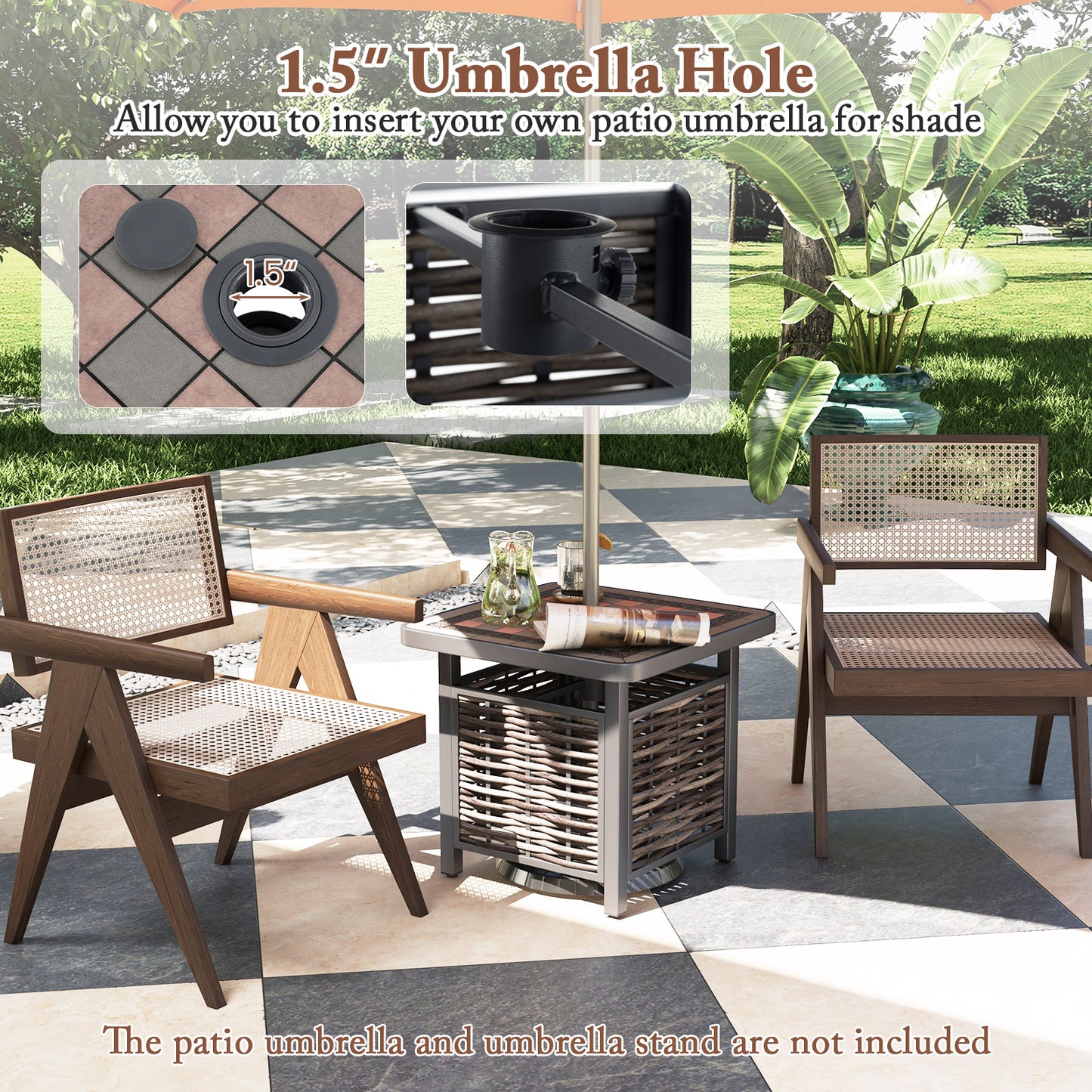 21.5 Inches Outdoor PE Rattan Side Table Square End Table with Umbrella Hole, Brown Patio Coffee Tables at Gallery Canada