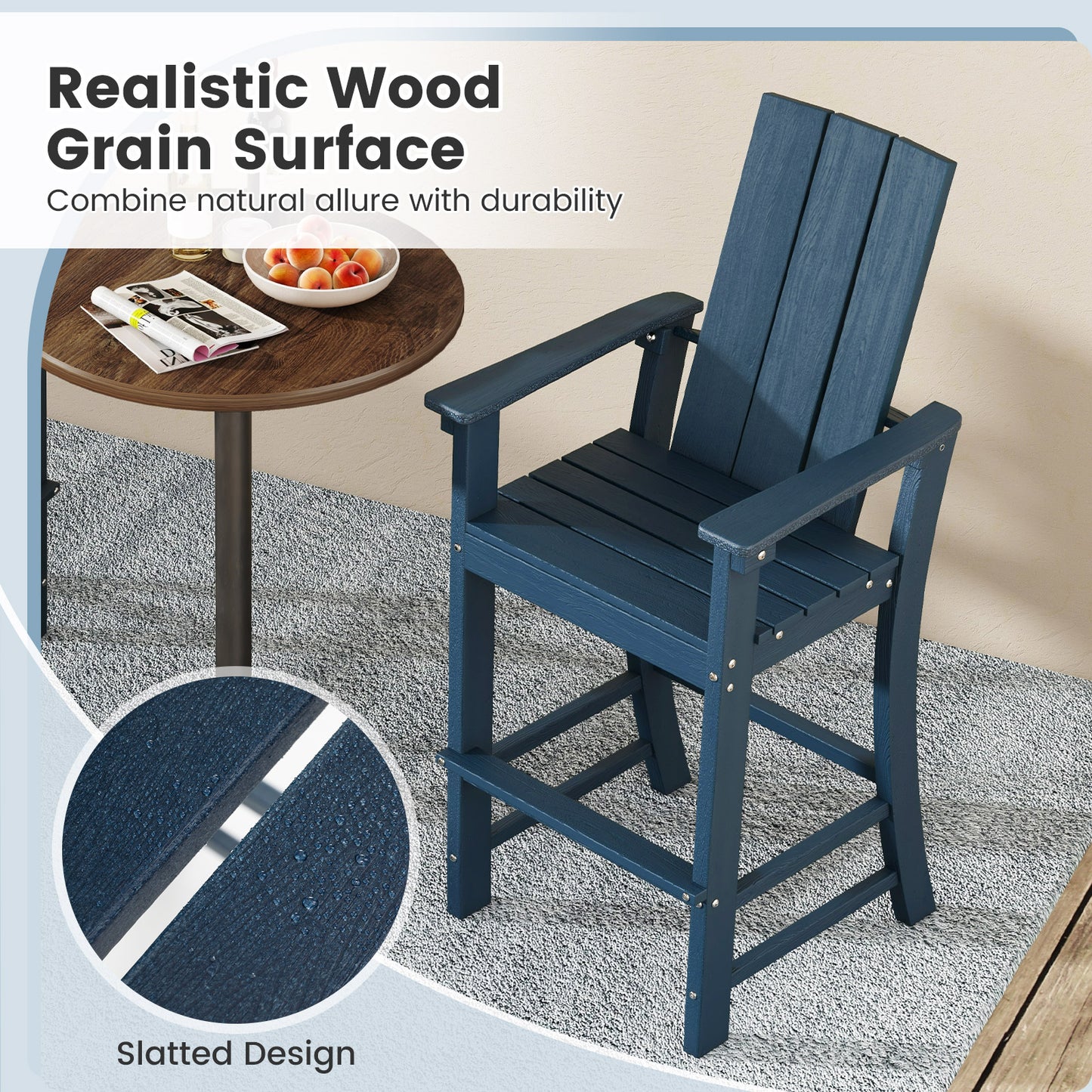 Tall Adirondack Chair Outdoor Bar Stool with Ergonomic Backrest for Backyard, Blue Adirondack Chairs at Gallery Canada