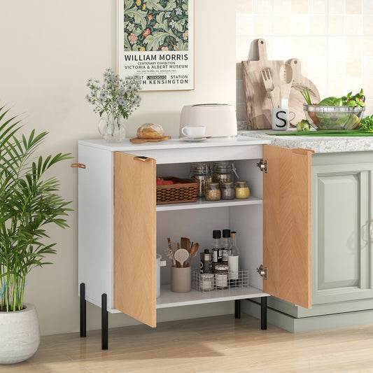 2-Door Buffet Cabinet With Shelf, Metal Legs, Natural Wood, White Sideboards Cabinets & Buffets Natural & White at Gallery Canada