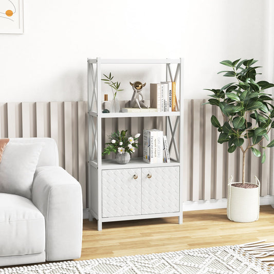 Bathroom Storage Cabinet, Open Shelves, Double Doors, White Floor Cabinets White at Gallery Canada