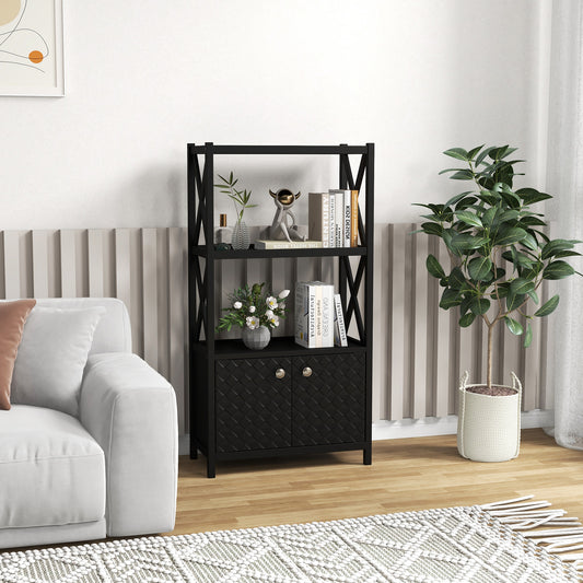 Bathroom Storage Cabinet, Double Doors, Open Shelves, Black Floor Cabinets Black at Gallery Canada