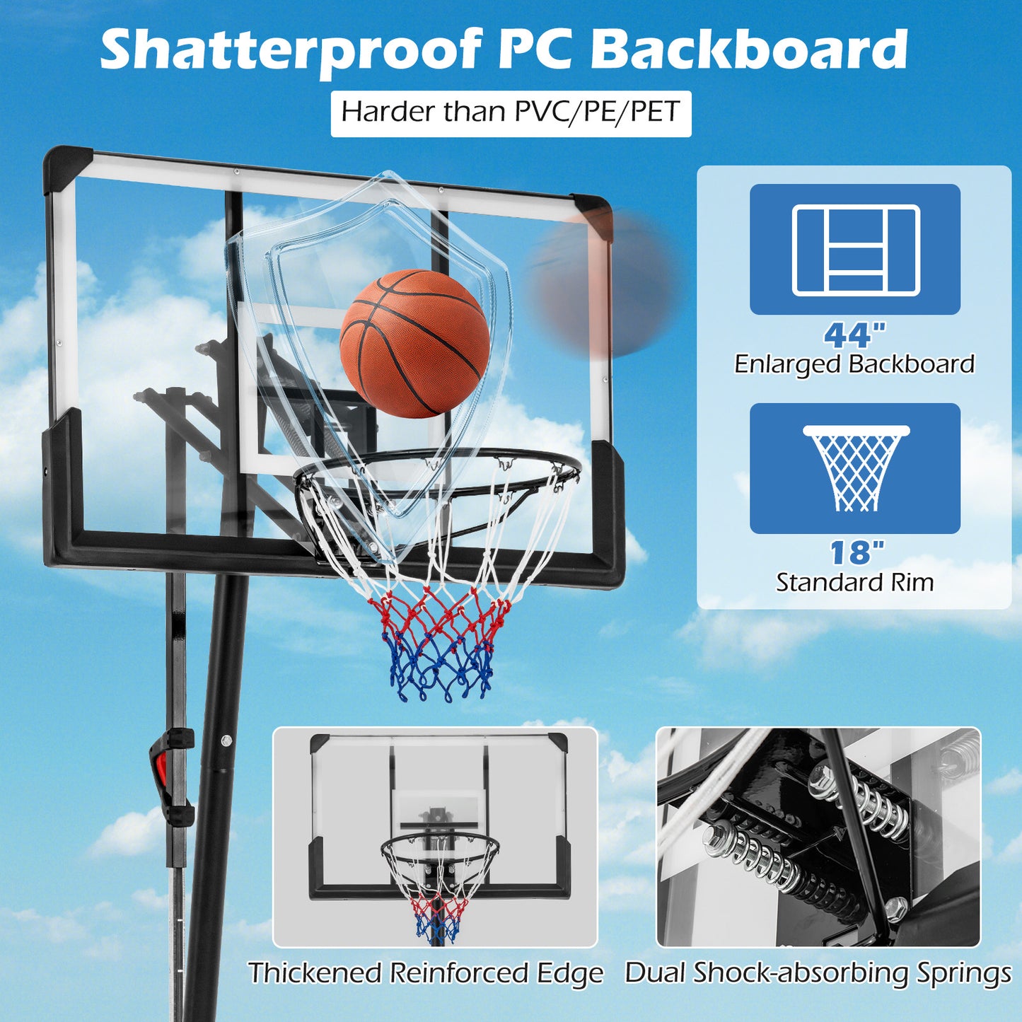 Height Adjustable Portable Basketball Hoop, 4.9-10 Feet Sport Equipments at Gallery Canada