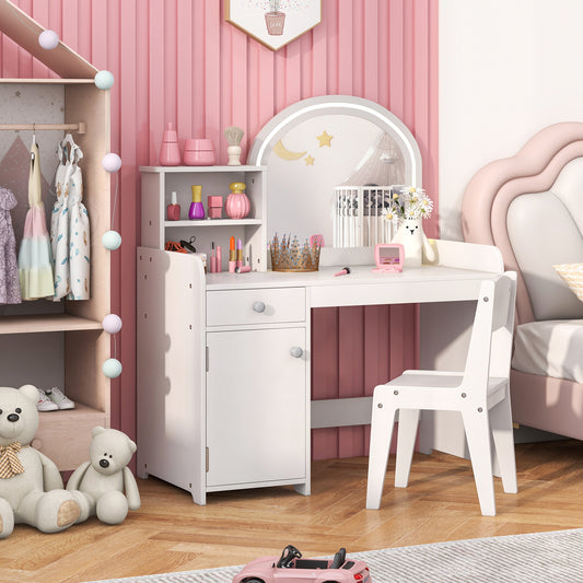 Kids Vanity Table And Chair Set With Shelves, White Kids Vanities White at Gallery Canada