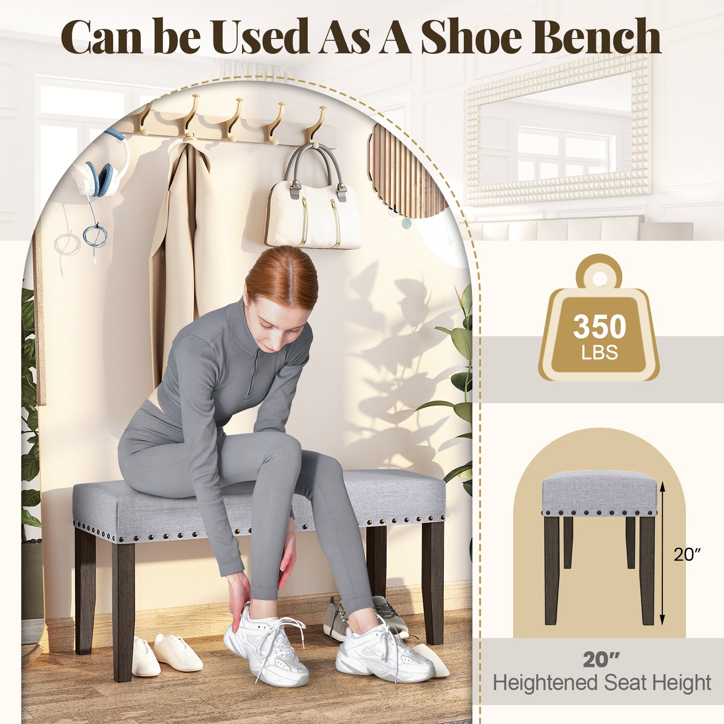 42.5 Inch Upholstered Entryway Bench, Gray Shoe Racks & Storage Benches at Gallery Canada