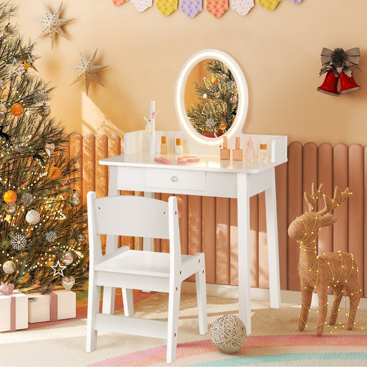 Kids Vanity Set With Lighted Mirror, White Kids Vanities White at Gallery Canada
