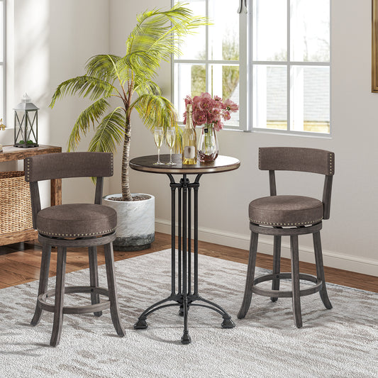 Set of 2 Counter Height Chairs with 360° Swivel Seat and Rubber Wood Frame-24 Inches, Gray Bar Stools Gray at Gallery Canada