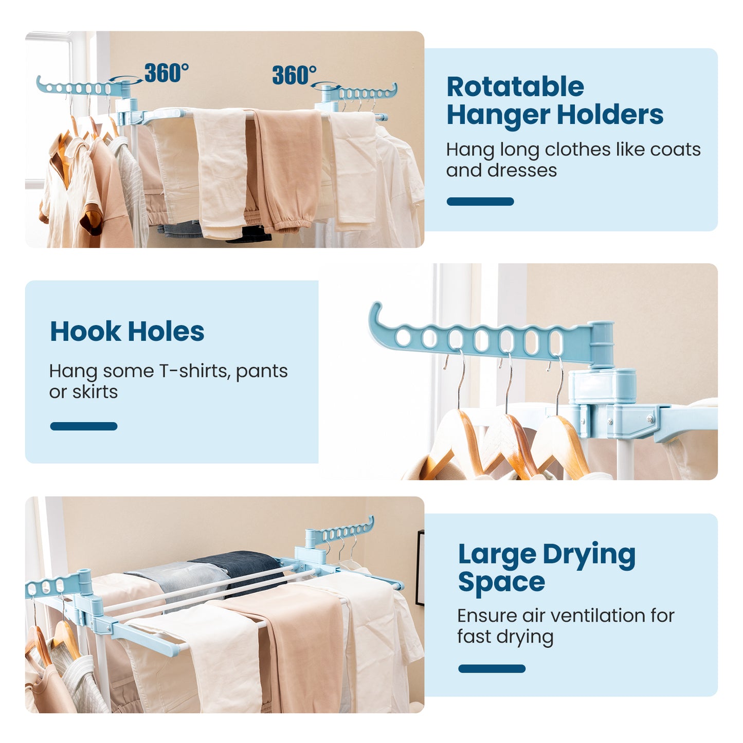 4-Tier Clothes Drying Rack, Rotatable Side Wings, Collapsible Shelves, Blue Drying Racks at Gallery Canada