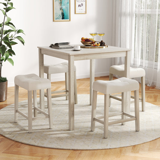 5 Piece Bar Table Set, Square Table, 4 Padded Stools, Gray