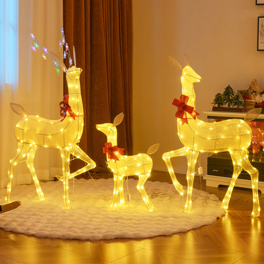 3 Pieces Family Deer Set, LED Flashing Lights, Multicolor