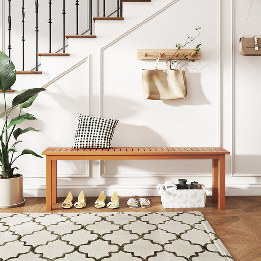 Outdoor 59 Inch Long Patio Dining Backless Wooden Bench with Teak Oil Finish, Natural Outdoor Benches Natural at Gallery Canada