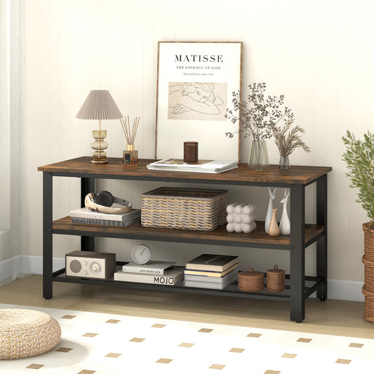 3-Tier Industrial TV Stand, Metal Mesh Shelf, Brown Entertainment Centers & TV Stands Brown at Gallery Canada