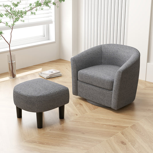 Modern Club Swivel Accent Chair With Ottoman Footrest, Gray Ottomans Gray at Gallery Canada