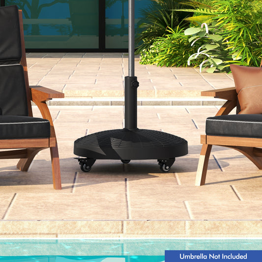 50 LBS Wicker Style Resin Umbrella Base Stand With Wheels, Black Outdoor Umbrella Bases Black at Gallery Canada