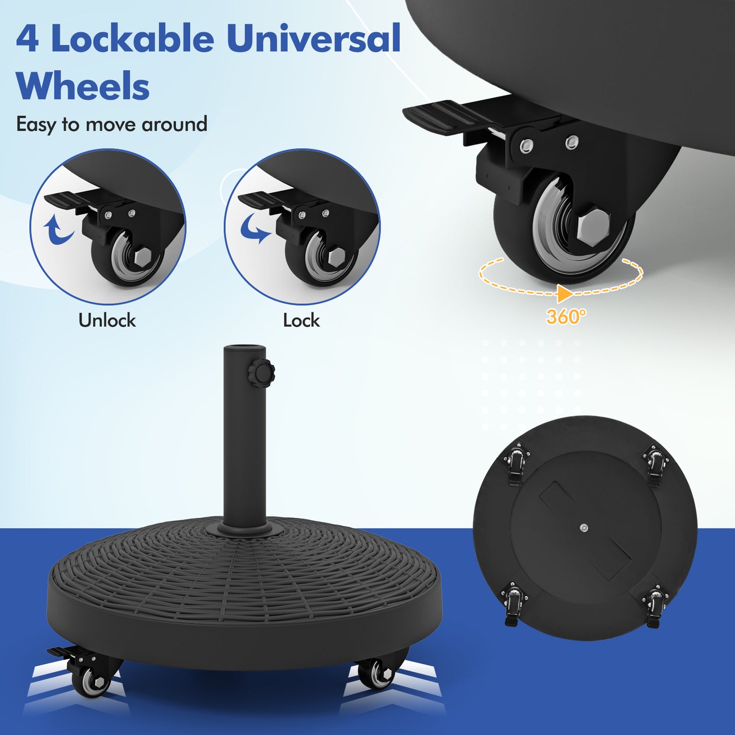 50 LBS Wicker Style Resin Umbrella Base Stand With Wheels, Black Outdoor Umbrella Bases at Gallery Canada