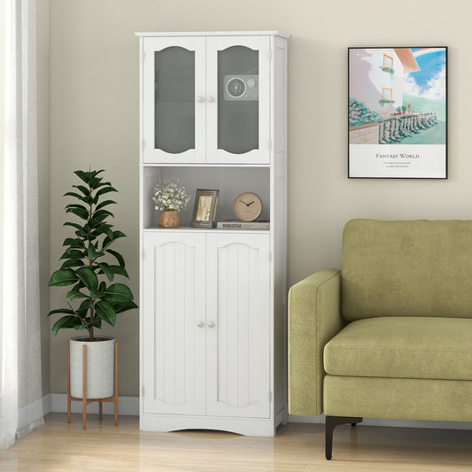 64.5 Inches Tall Bathroom Storage Cabinet, Frost Glass Doors, White Floor Cabinets White at Gallery Canada