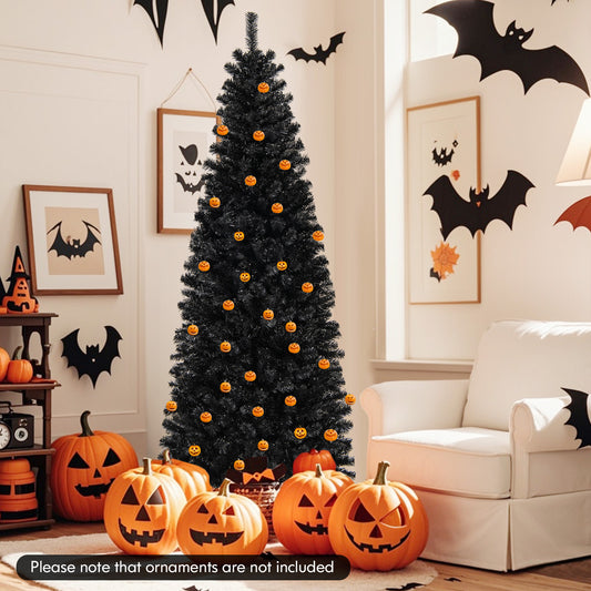 Pre-Lit Christmas Halloween Tree, PVC Branch Tips, Warm White Lights, 7', Black Halloween Black at Gallery Canada