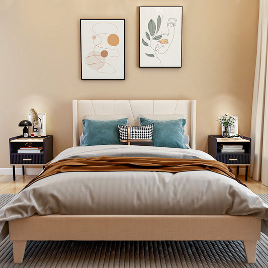 Nightstand Bedside End Table with Drawer and Open Shelf for Living Room Bedroom, Gray Nightstands Gray at Gallery Canada