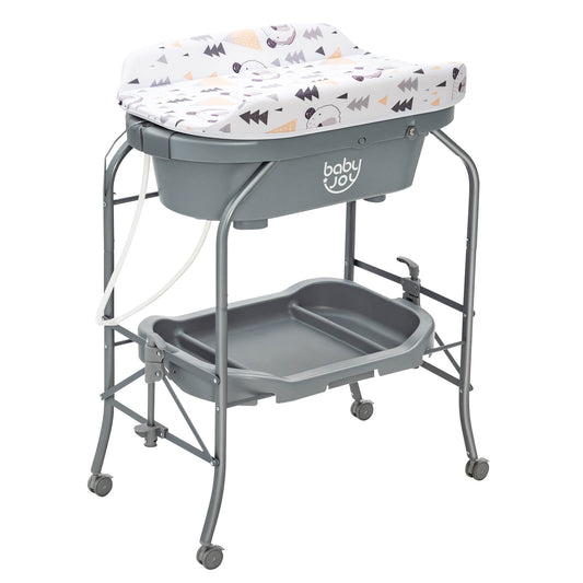 Portable Baby Changing Table with Storage Basket and Shelves, Gray Changing Tables Gray at Gallery Canada